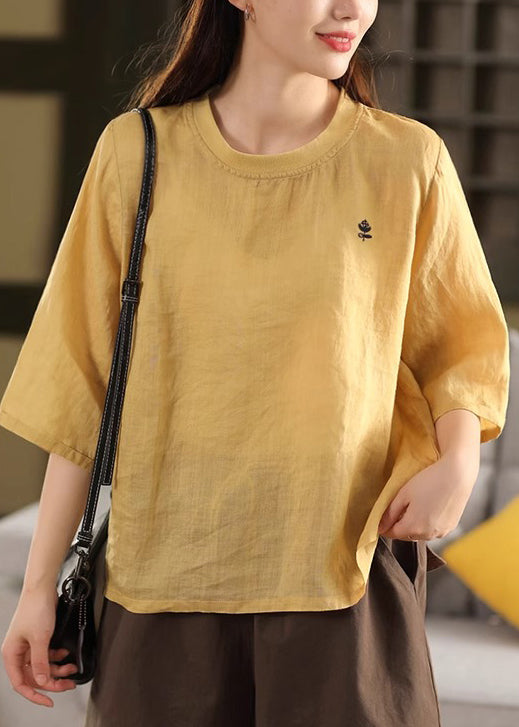 Half Neck Cozy Shirt Print O Linen Green Sleeve T