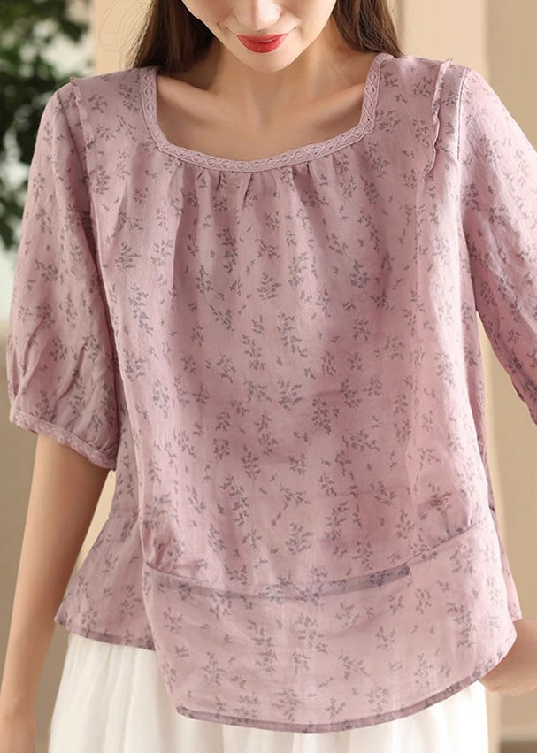 Print Shirt On Sides Both Green Linen Sleeve Button Half Wear