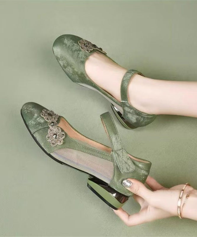 Strap Mesh Breathable Green Splicing Satin Sandals Buckle