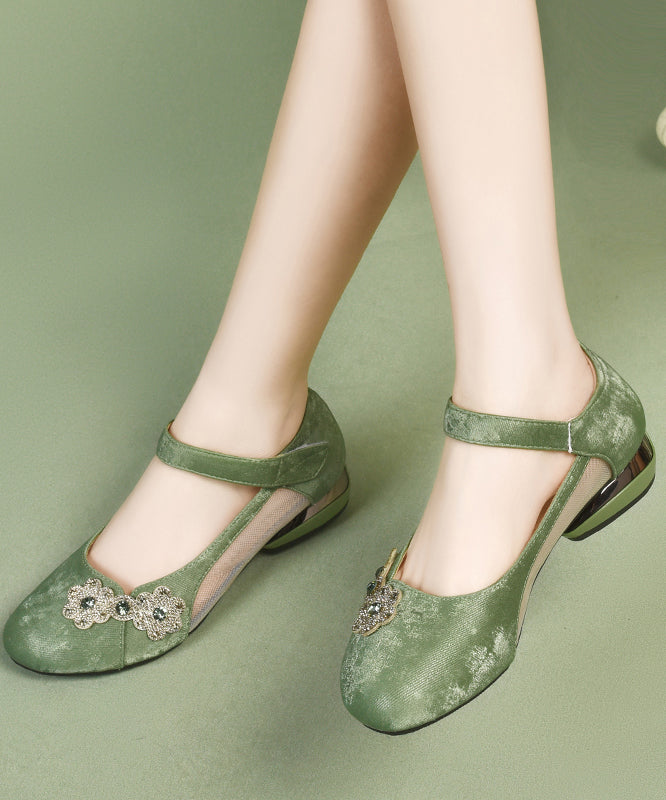 Strap Mesh Breathable Green Splicing Satin Sandals Buckle