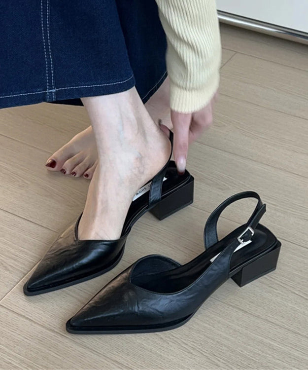 Chunky Splicing Faux Sandals Leather Toe Pointed Green