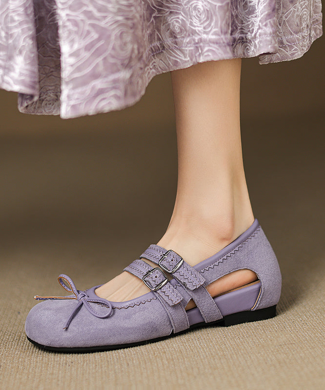 Suede Feet Green Out Shoes Splicing Flat Hollow Bow