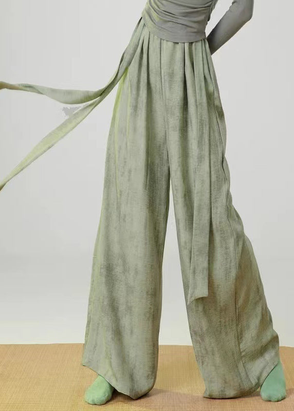 Green Tie Dye Linen Straight Pants Elastic Waist Spring YH030