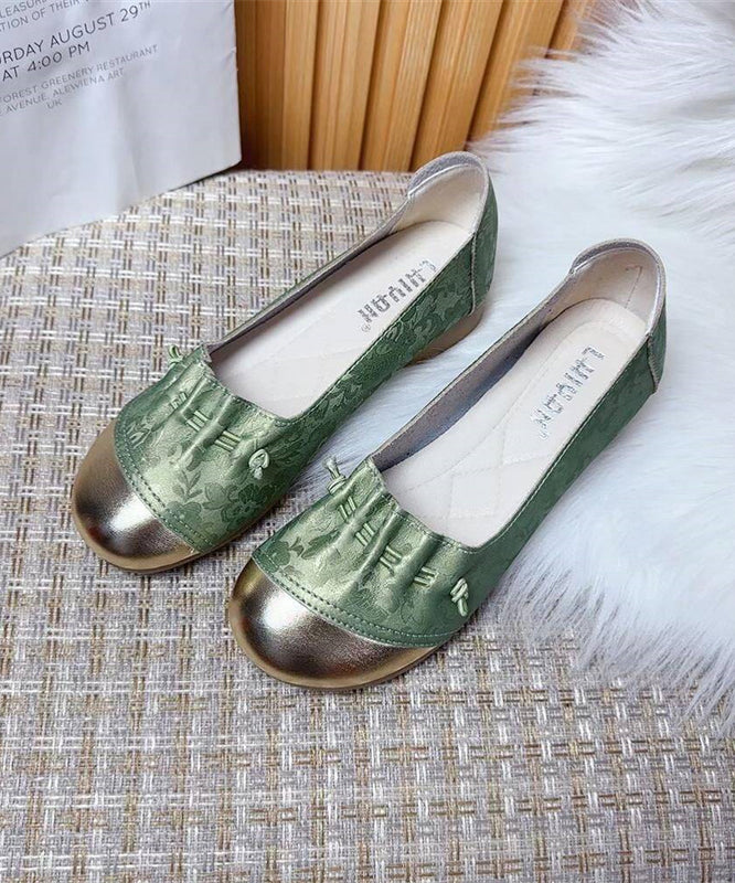 Green Vintage Print Cinched Splicing Flat Feet Shoes AP1035