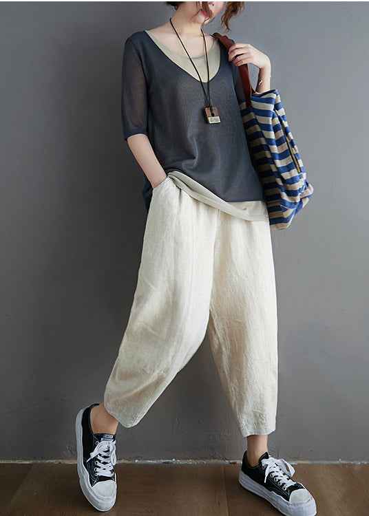 Patchwork Grey O-Neck Tank Knit Summer