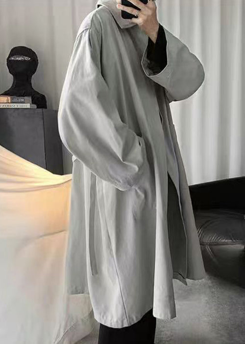 Grey Pockets Cotton Men Coat Peter Pan Collar Spring YQ011