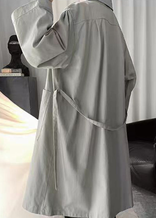 Grey Pockets Cotton Men Coat Peter Pan Collar Spring YQ011