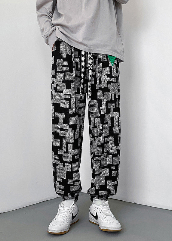 Spring Print Pants Cotton Men Oversized Grey