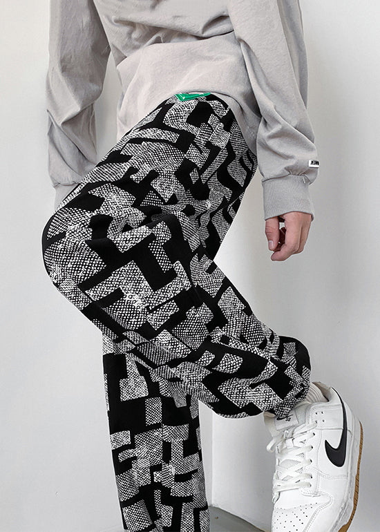 Spring Print Pants Cotton Men Oversized Grey