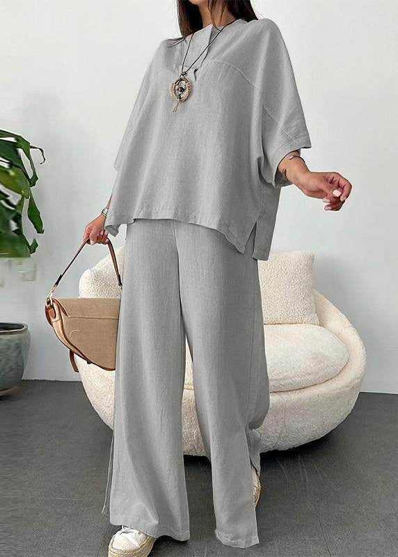 Wide Grey Shirts And T Set Two Side Pieces Pants Leg Open
