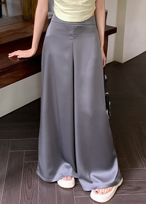 Grey Thin Summer Silk High Wide Waist Pants Leg