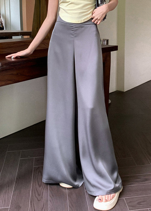 Grey Thin Summer Silk High Wide Waist Pants Leg