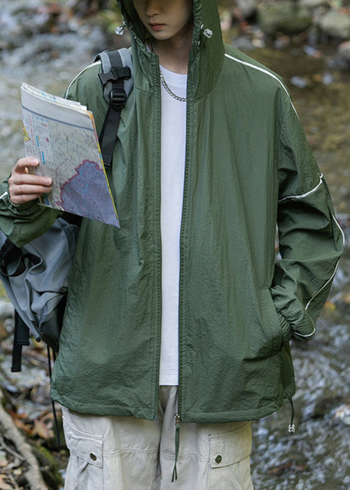 Ice Silk Coat Men Grey Hooded 50+ UPF Pockets Zippered Summer