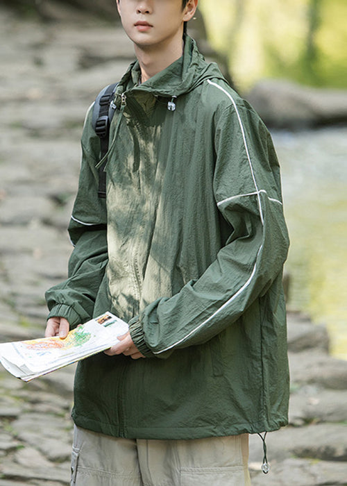 Ice Silk Coat Men Grey Hooded 50+ UPF Pockets Zippered Summer