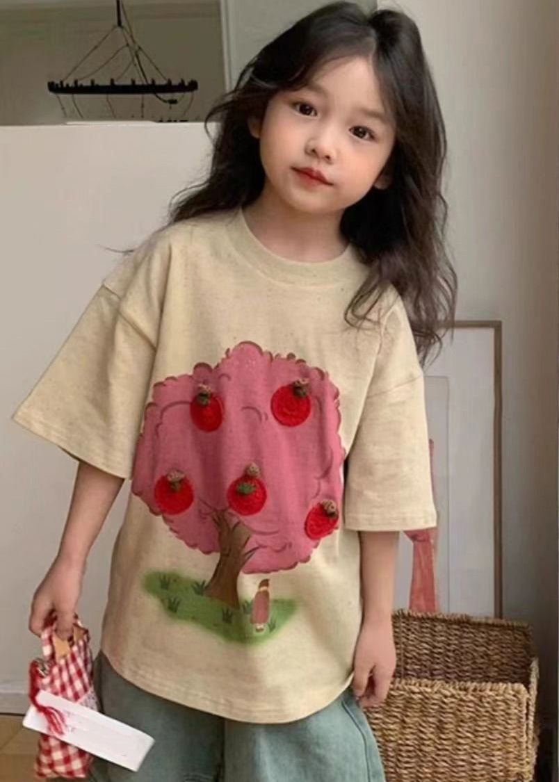 Handmade Apricot Print Girls Top Short Sleeve YU1067