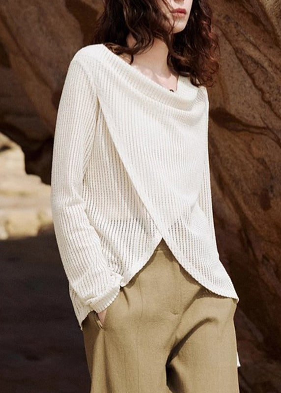 Spring Silk Handmade Asymmetrical Beige Shirt Knit Ice