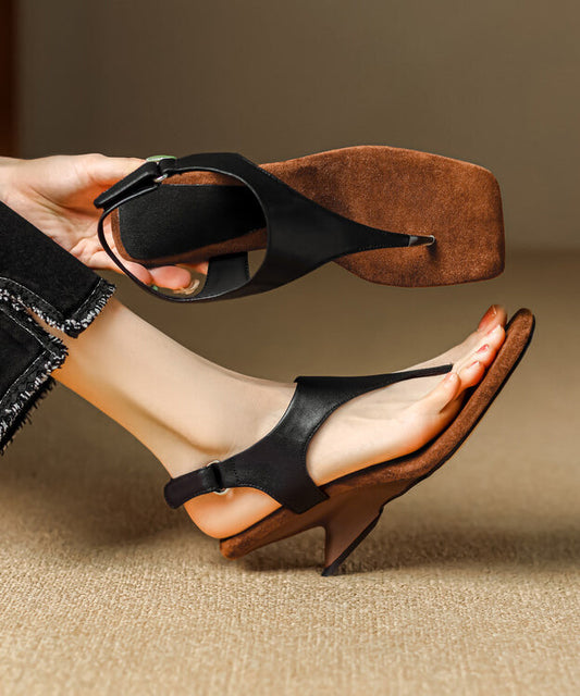 Flip Black Flops Leather Wedge Cowhide Handmade