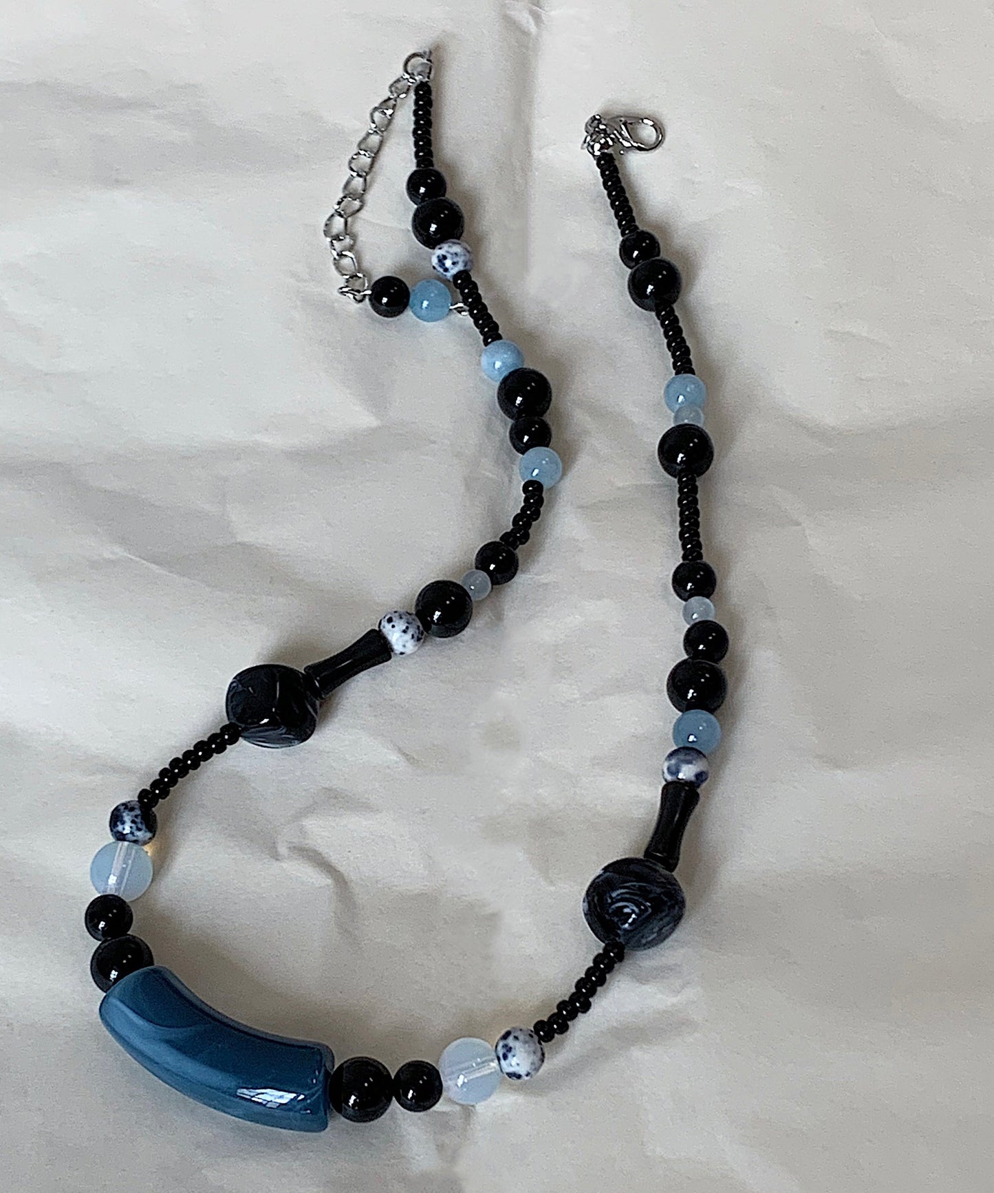 Handmade Blue Bamboo Joint Beading Gratuated Bead Necklace GH1003