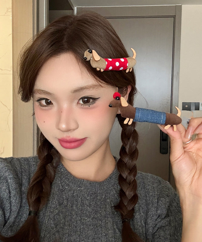 Blue Cloth Handmade Hairpin Dot Dachshund