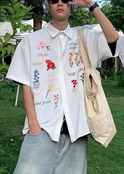 Handmade Embroideried Plaid Cotton Blue Mens Shirt Summer