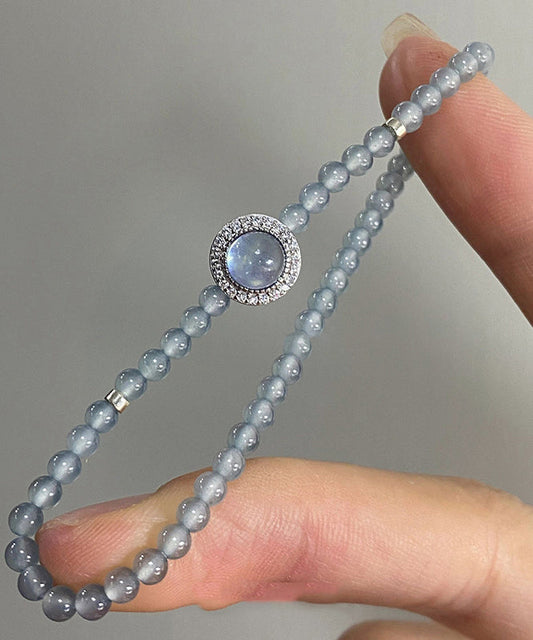 Handmade Blue Sterling Silver Zircon Gem Stone Chain Bracelet GH1060