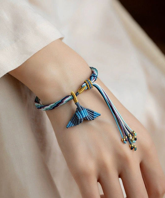 Handmade Rope Colorful Fish Weaving Tail Tassel Charm Blue
