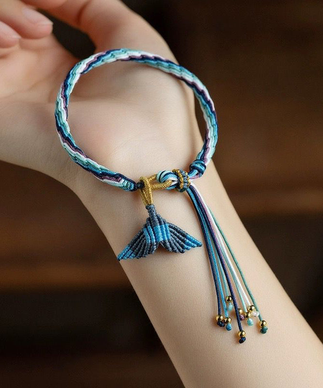 Handmade Rope Colorful Fish Weaving Tail Tassel Charm Blue