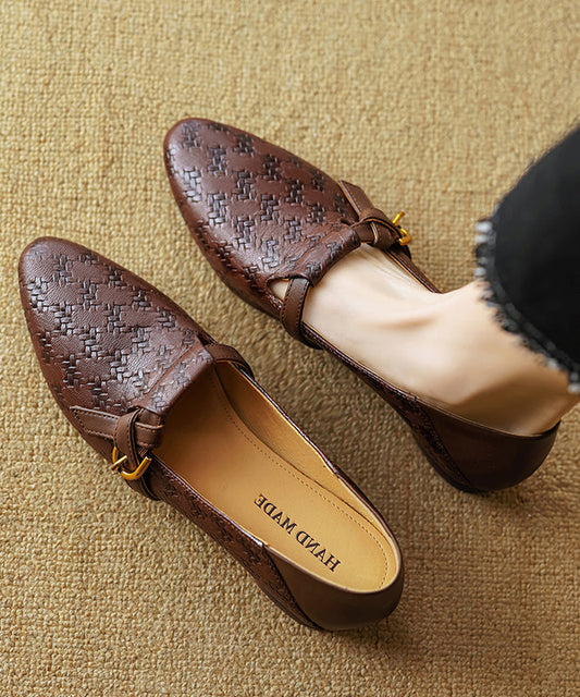 Cowhide Leather Flat Handmade Brown Shoes Pointed Feet Toe