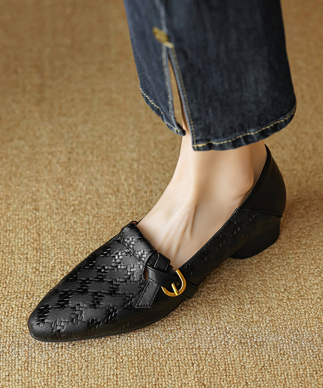 Cowhide Shoes Toe Leather Pointed Brown Flat Feet Handmade