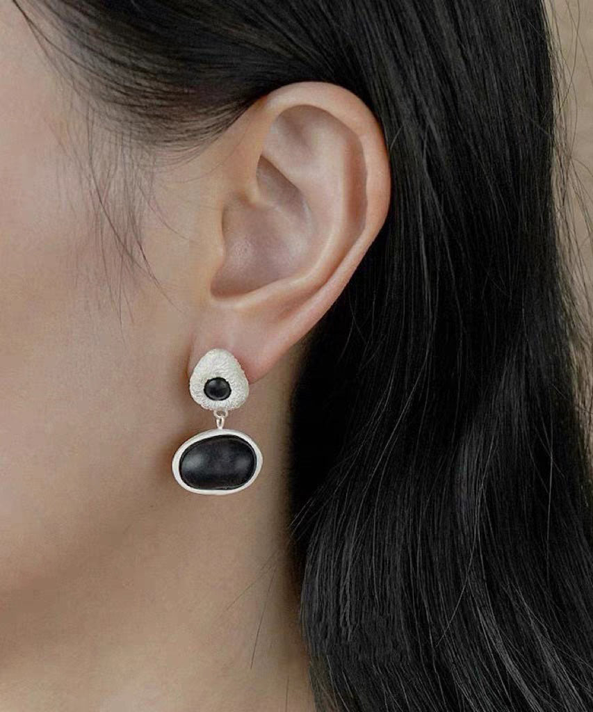 Handmade Asymmetrical Sanding Brown Earrings Sandalwood Drop