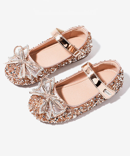 Strap Flat Buckle Girls Handmade Bow Champagne Zircon Shoes