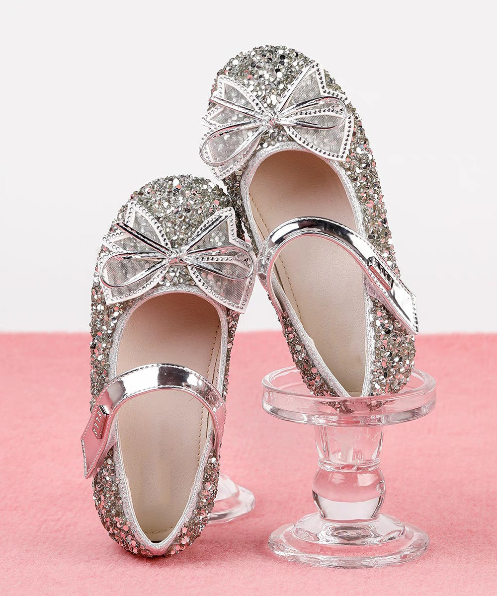 Strap Flat Buckle Girls Handmade Bow Champagne Zircon Shoes