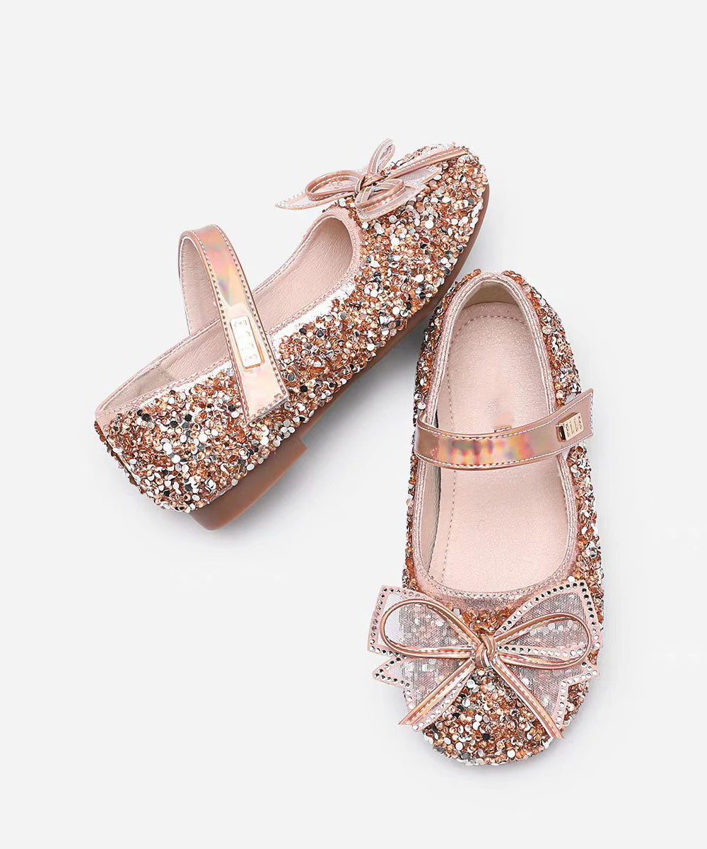 Strap Flat Buckle Girls Handmade Bow Champagne Zircon Shoes