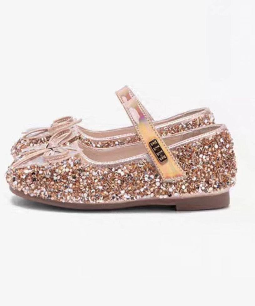 Strap Flat Buckle Girls Handmade Bow Champagne Zircon Shoes