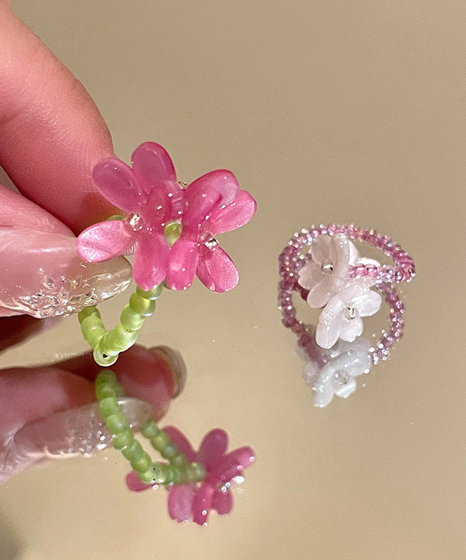 Two-Piece Handmade Beads Colorblock Floral Set Acrylic Rings