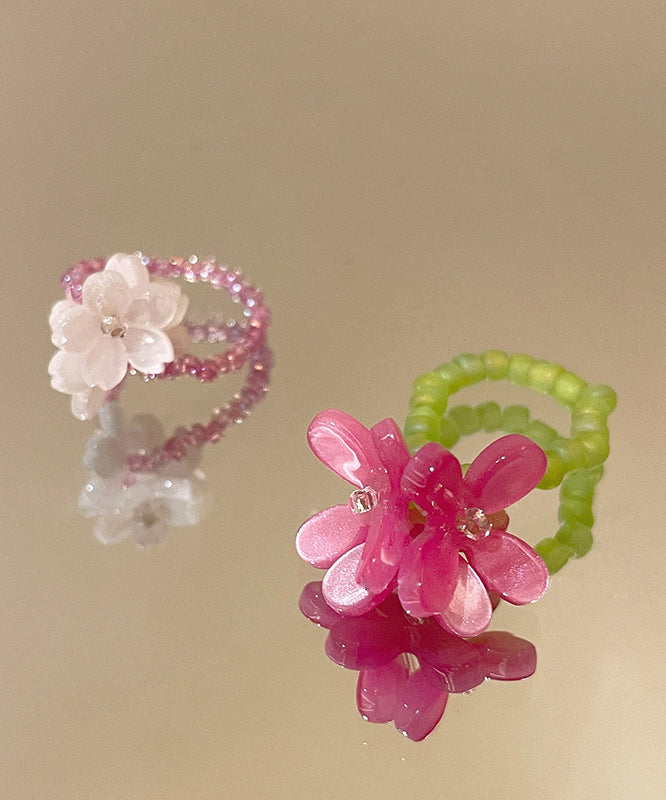 Two-Piece Handmade Beads Colorblock Floral Set Acrylic Rings