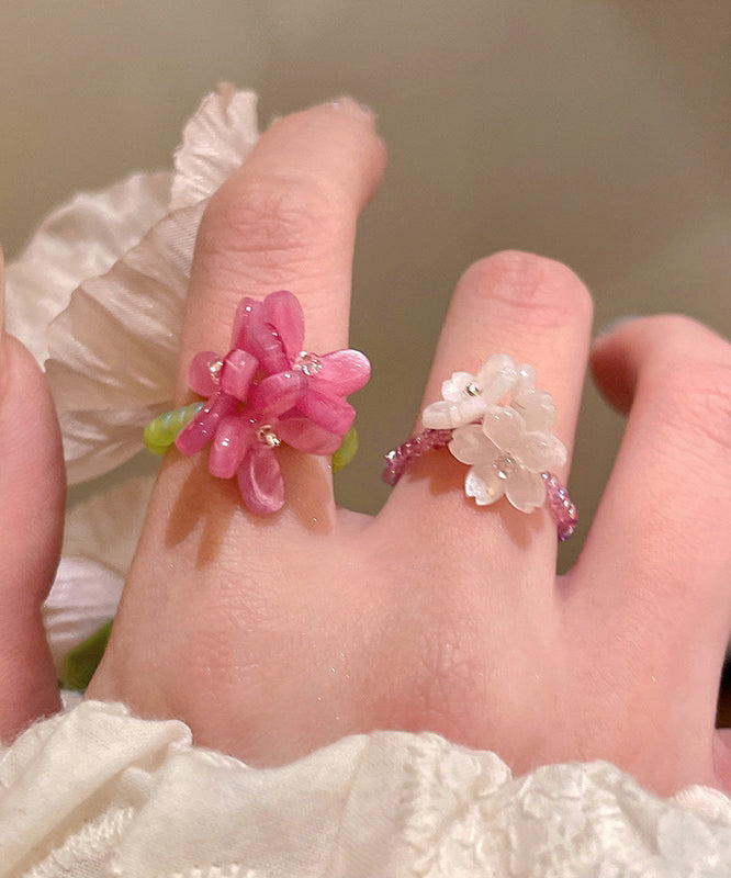 Two-Piece Handmade Beads Colorblock Floral Set Acrylic Rings