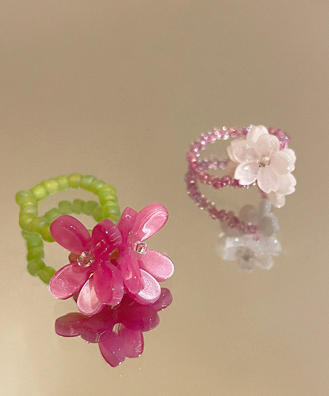 Two-Piece Handmade Beads Colorblock Floral Set Acrylic Rings