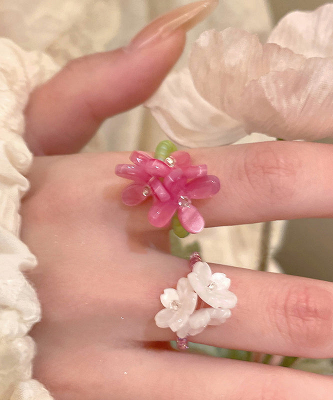 Two-Piece Handmade Beads Colorblock Floral Set Acrylic Rings