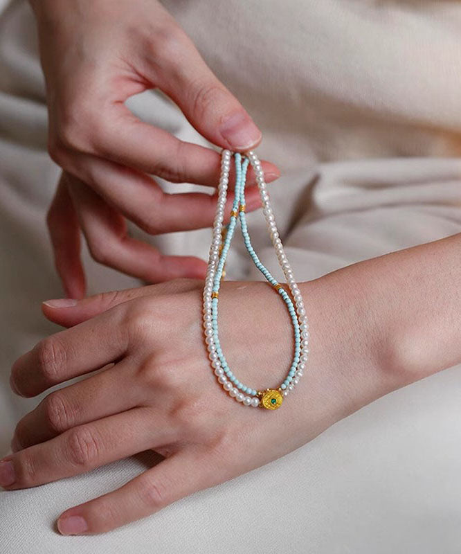 Alloy Beading Handmade Double-Layer Colorblock Pendant Pearl