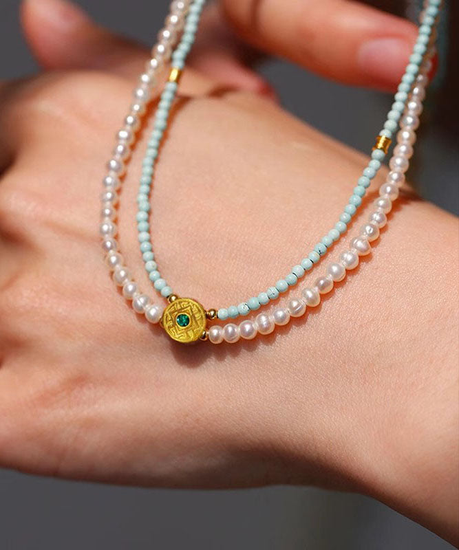 Alloy Beading Handmade Double-Layer Colorblock Pendant Pearl