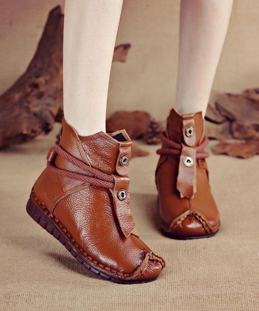 Splicing Boots Handmade Brown Cowhide Leather Comfortable