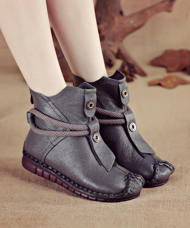 Leather Splicing Handmade Boots Brown Cowhide Comfortable