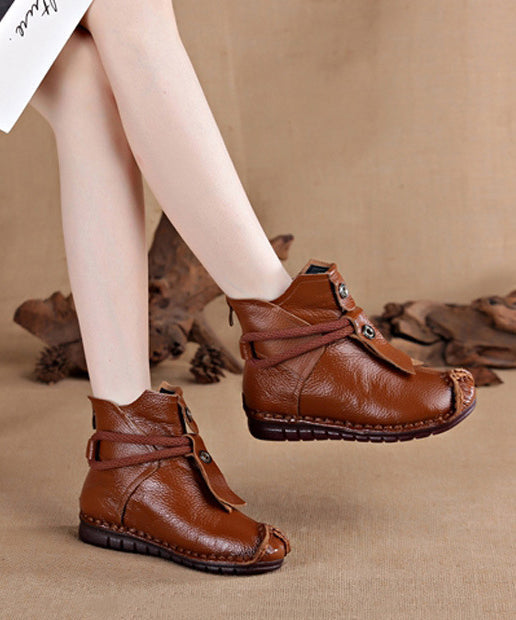 Splicing Boots Handmade Brown Cowhide Leather Comfortable