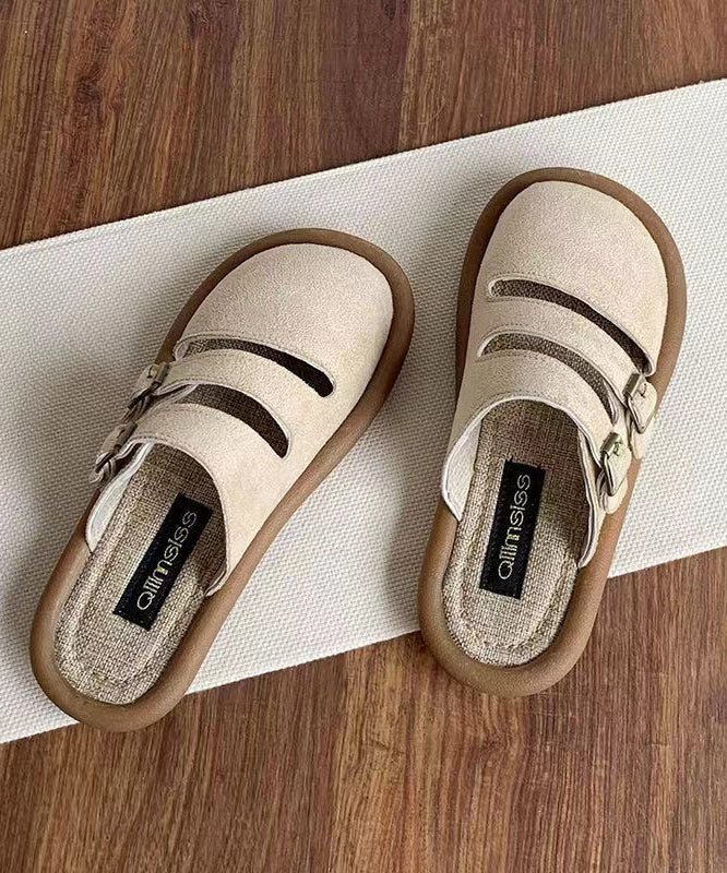 Sandales confortables en daim beige ajouré faites à la main OI049