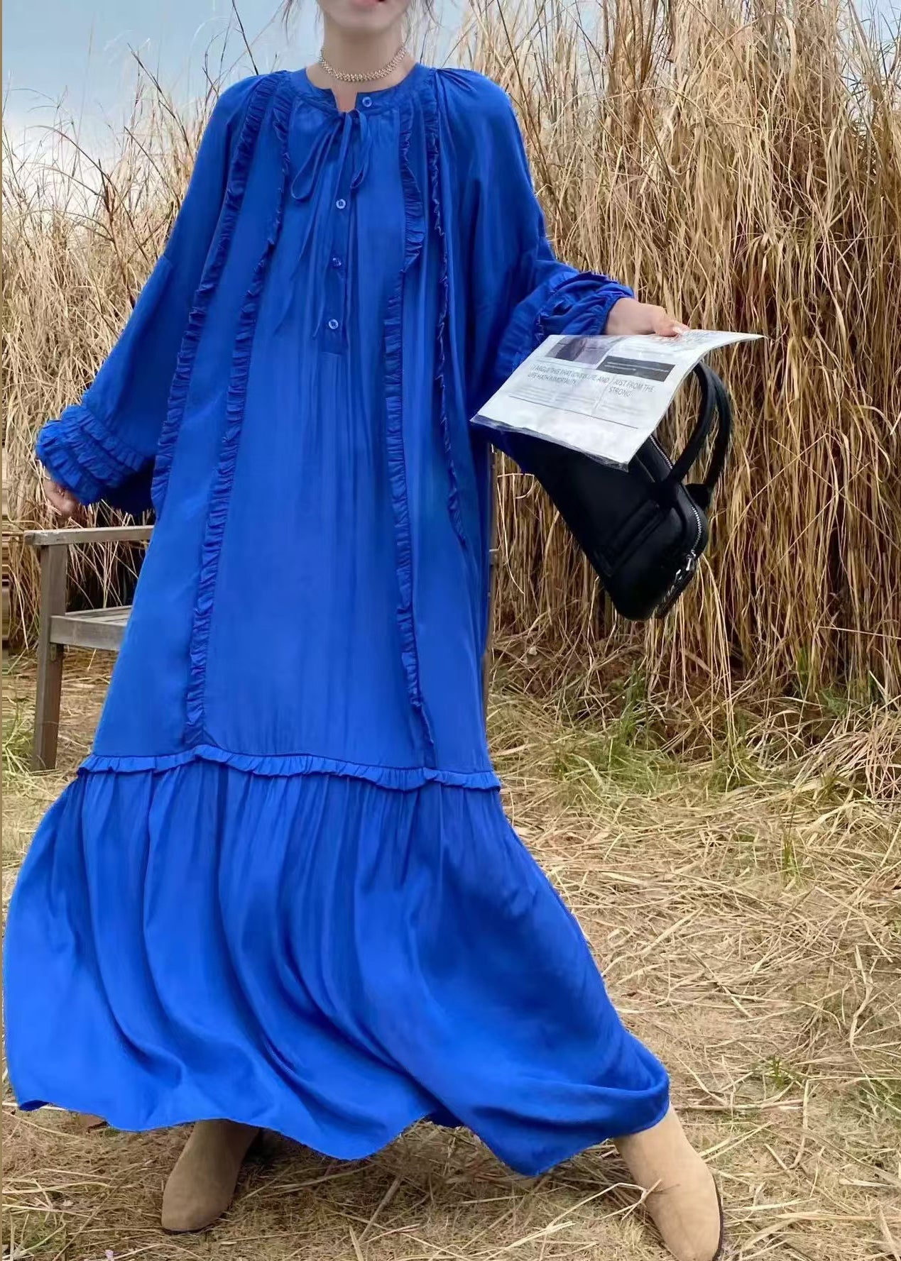 Cotton Ruffled Handmade Fluorescent Oversized Vacation Green