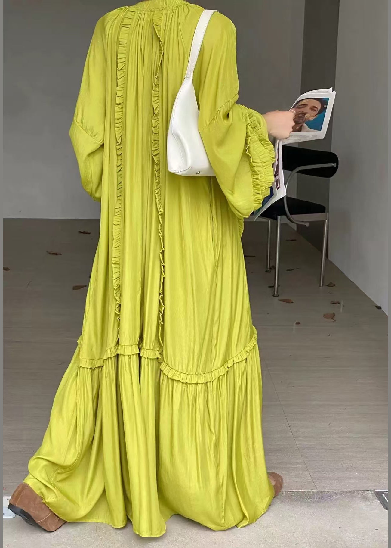 Cotton Ruffled Handmade Fluorescent Oversized Vacation Green