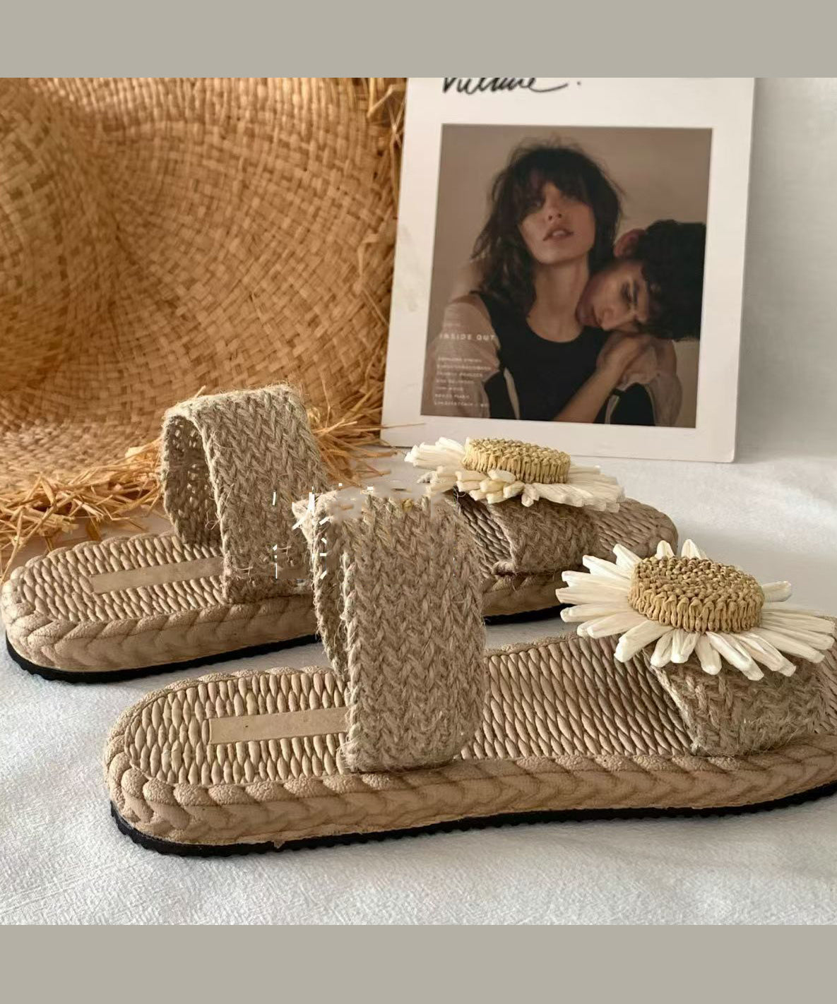 Handmade Grass Woven Flower Beach Slippers 2024 Summer New AG1008