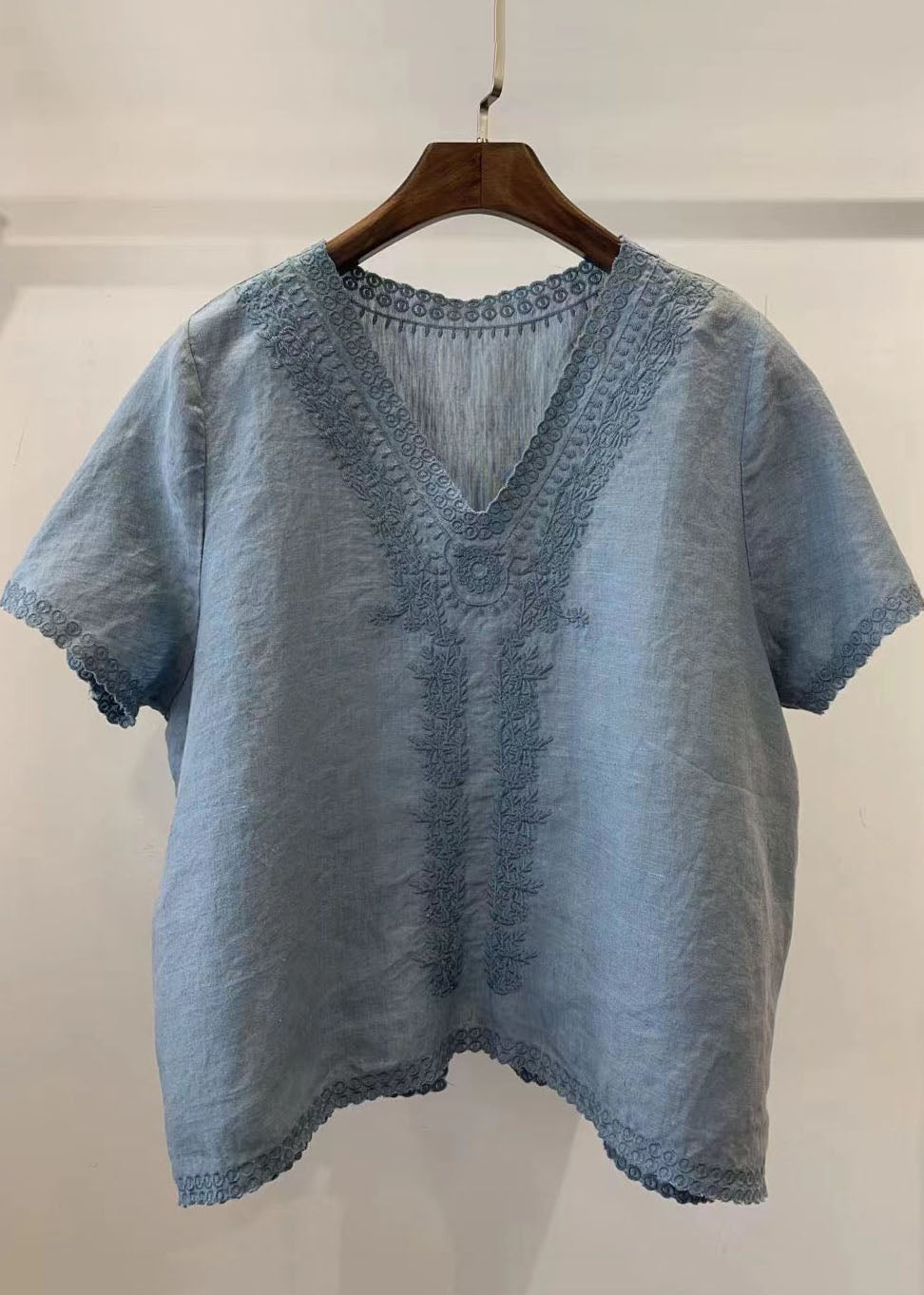 Embroideried Summer Grey Plaid Linen Vest Beach Handmade