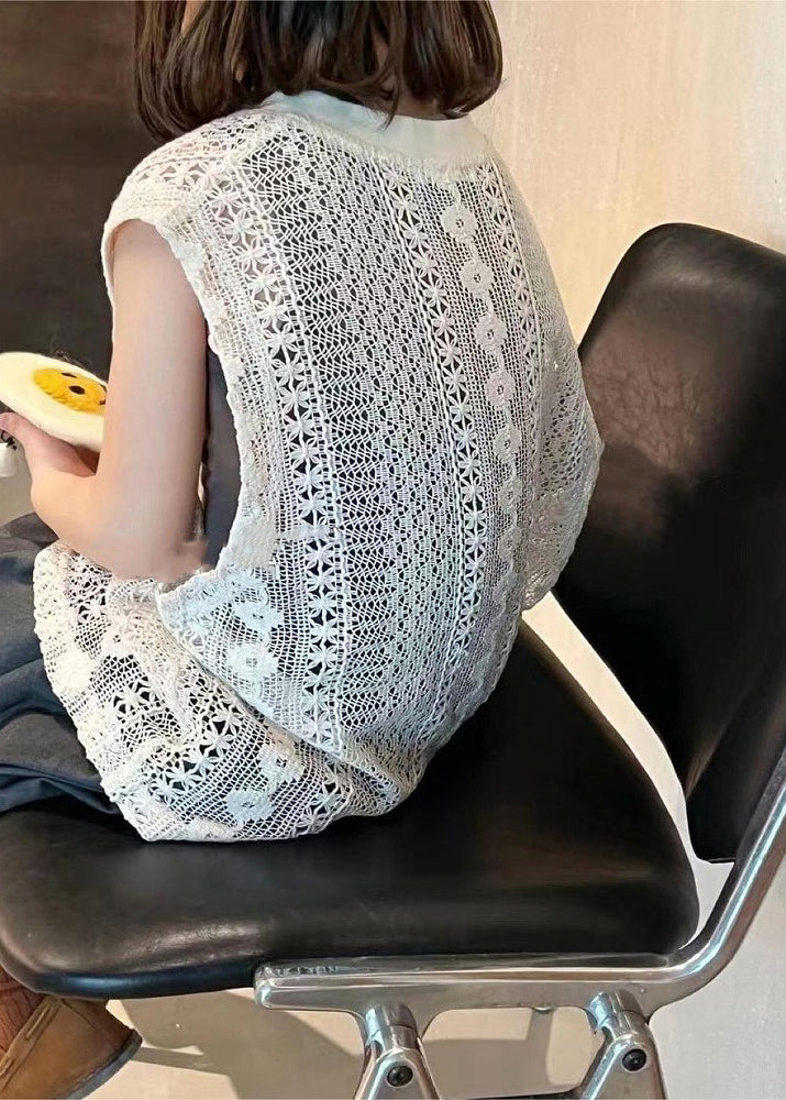 Handmade Hollow Out Knit Girls Vest And Pants Skirt Two Pieces Set Sleeveless SS1021